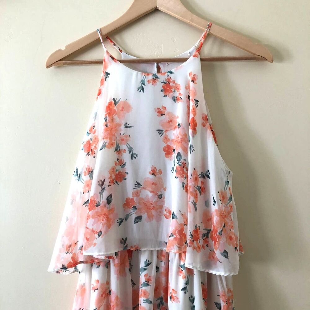 Maitai Midi Floral Dress White Orange Size M